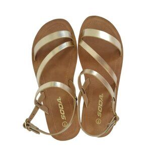 Soda Women's Gold Strappy Sandals - Size 7 - Casual Summer Flats.
